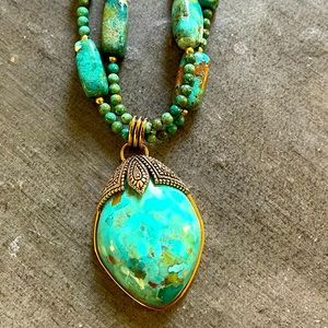 Barse Thailand, Emerald color necklace with antique gold accent